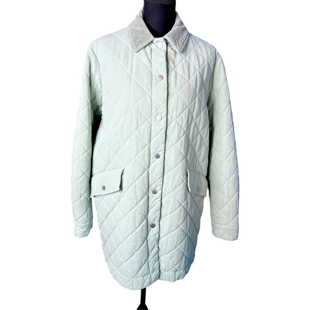 Zara Womens Mint Green Quilted Parka Barn Jacket XS Oversized‎ Pastel Corduroy